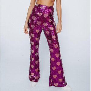 Nasty Gal Petite Heart Sequin Flare Pants